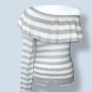ROMEO & JULIET COTURE Y2K One Shoulder Stripe Sweater Gray & Winter White Size M